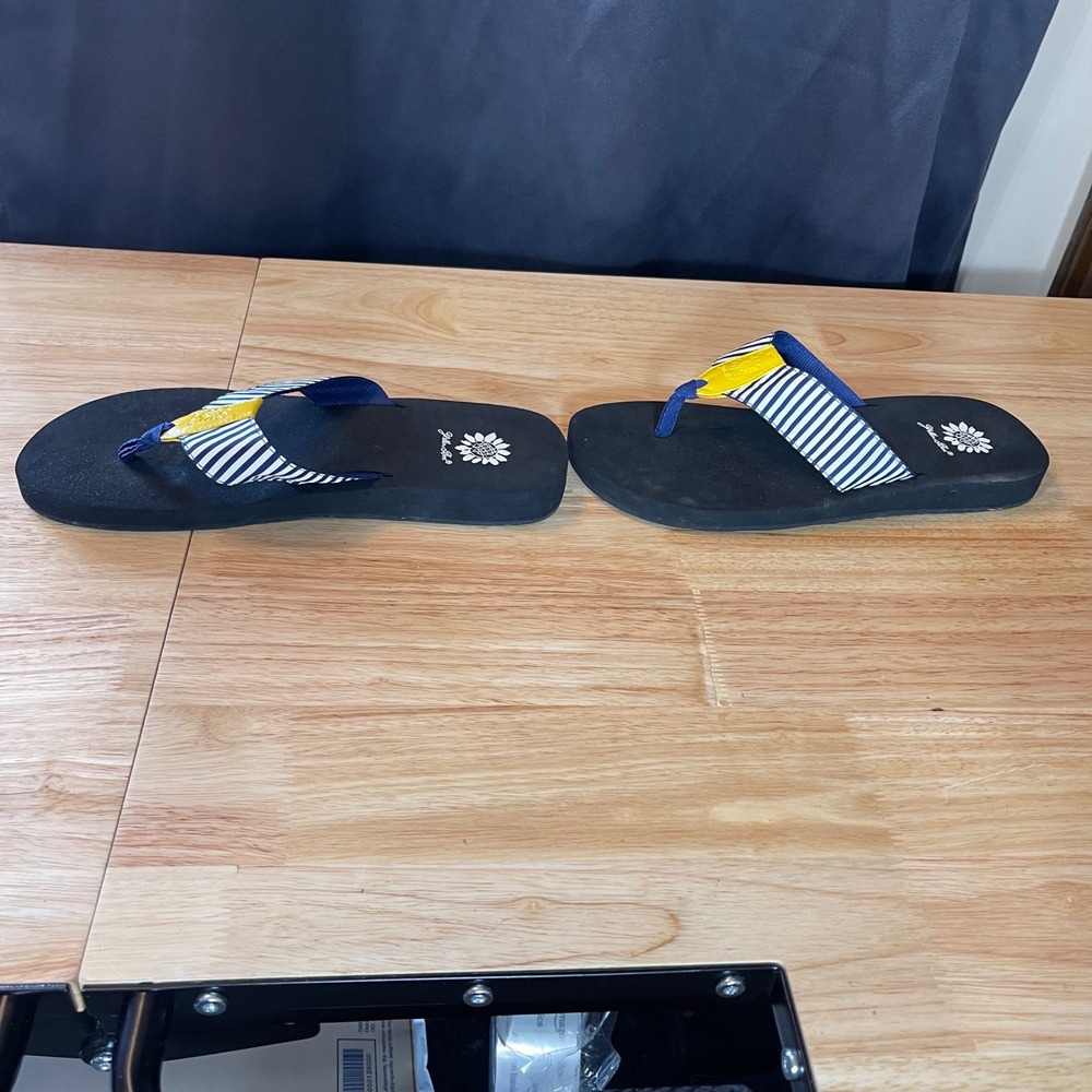 Yellow Box Womens Striped Nautical Flip Flop Sandals Blue White Yellow Sz 10 - Picture 2 of 5